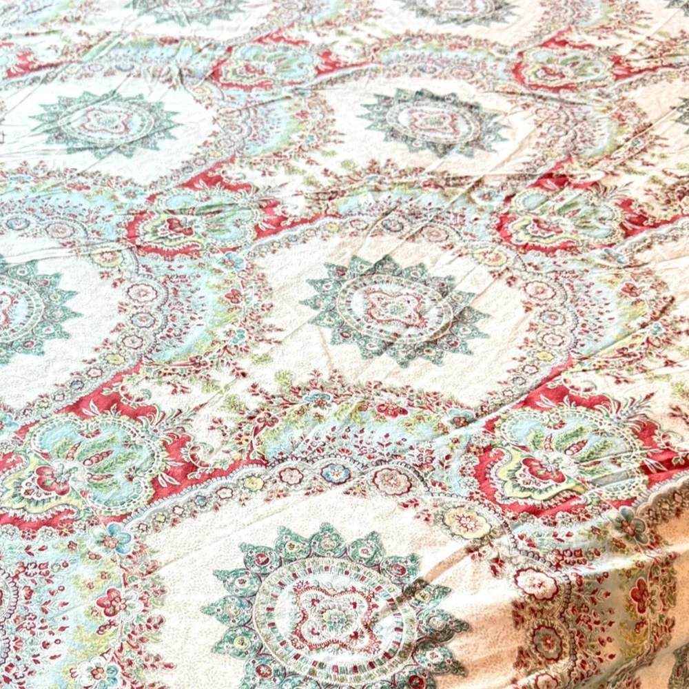 Pottery Barn Full Queen Duvet Cover Ivory Red Teal Medallion Paisley Floral Boho